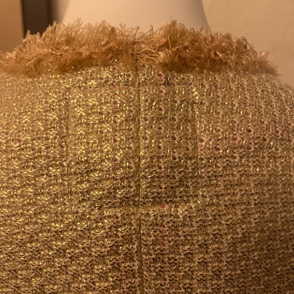 Le Superbe gold tweed blazer snap closures hot pink fringe detail NWOT Size Med - Picture 12 of 13